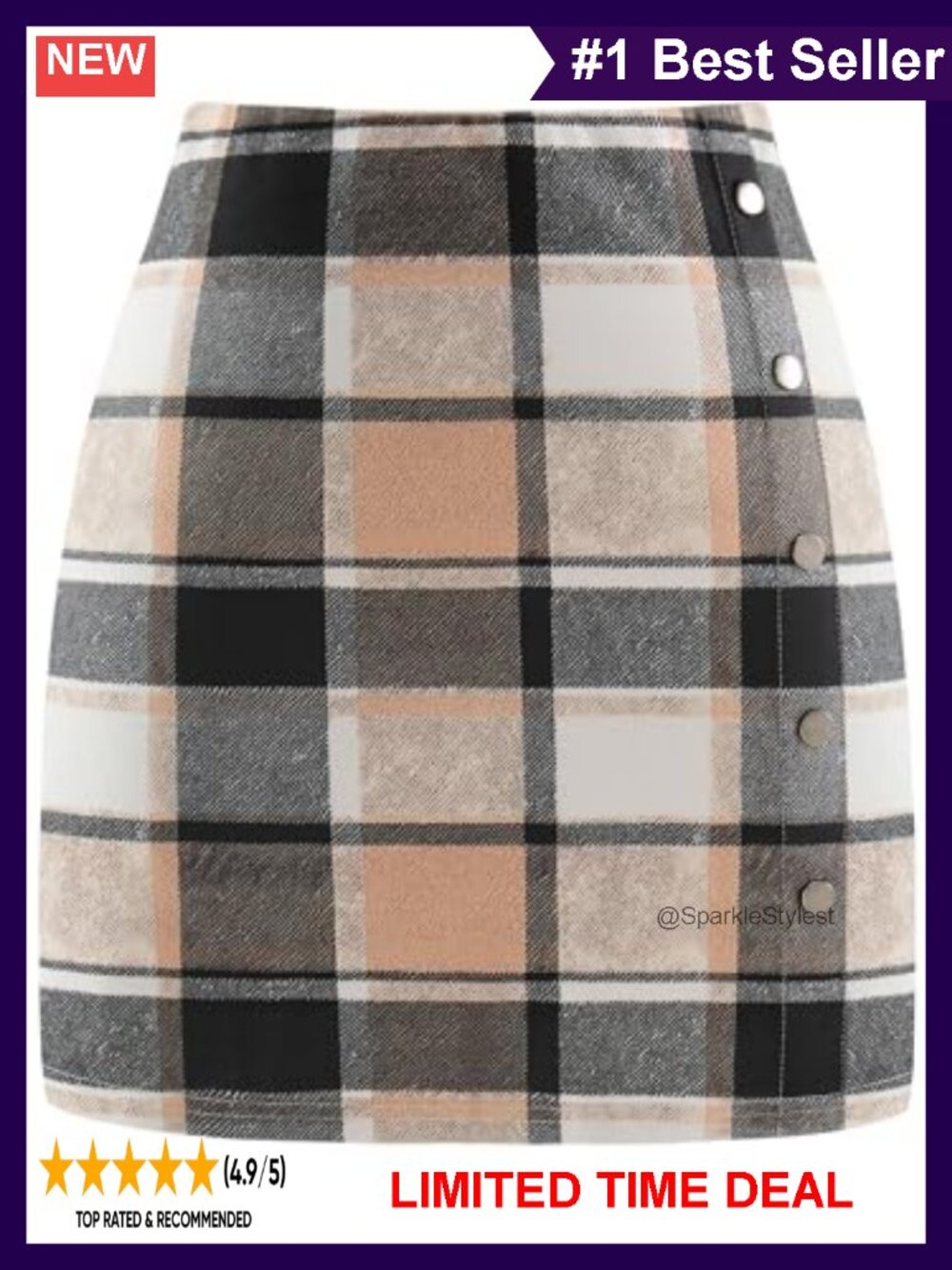 Plaid Mini Skirt High Waist Bodycon Pencil Skirt Stretchy Polyester